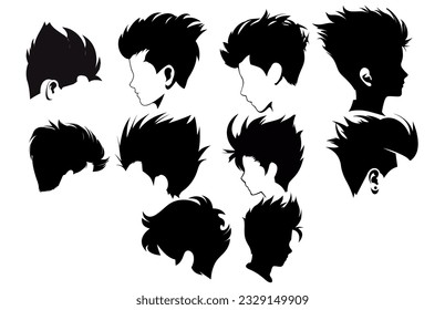 Quiff hair style silhouette clipart,trendy stylish man hairs,set of men hair styles and hair cuts,