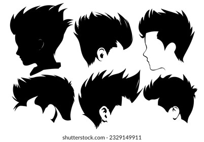 Quiff hair style silhouette clipart,trendy stylish man hairs,set of men hair styles and hair cuts,