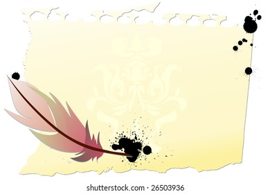 Quill and archaic paper with blots and place for your text