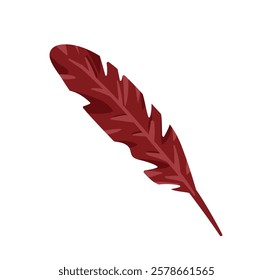 Quill, bird feather pen for calligraphy, handwriting. Vintage writing tool, old ancient plume, historical quil, stationery. Lettering icon. Flat vector illustration isolated on white background