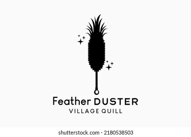 Quill feather duster logo design, traditional dust cleaner illustration, silhouette of a feather duster with a creative concept