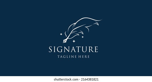 Quill feather minimalist logo inspiration signature feather premium design. inspiration handwriting