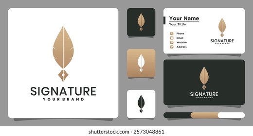 Quill feather minimalist logo inspiration. Signature feather concept and business card template