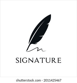 Quill Feather Pen, author logo Minimalist Signature Handwriting design template vector,