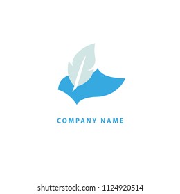 Quill Feather Pen Concept Logo. Blog, note, encyclopedia, online courses, sketch art, webinar, stationery, education sign. Calligraphy icon. Vector logotype design pen and paper.