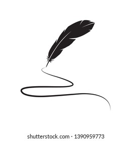 Quill feather pen and ink line, vector