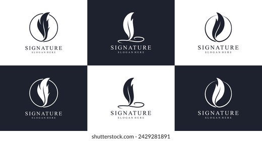 Quill Feather Pen Logo. Author Pen with Inks Writing Logo Design Collection.