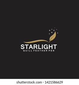 quill feather pen logo design vector template