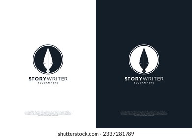 Quill Feather Pen logo design. Minimalist Signature Handwriting logo design vector.