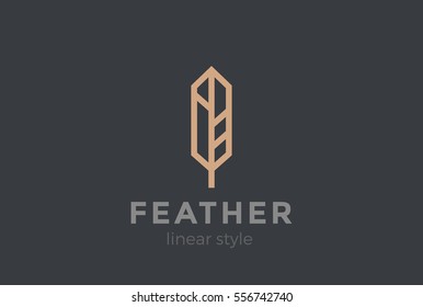 Quill Feather Pen Logo design vector template Geometric Linear style