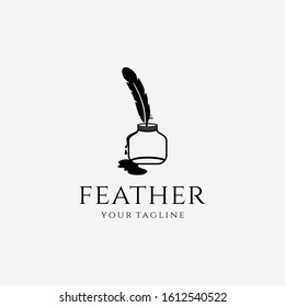 Quill Feather Pen Logo Elegant design vector template. Law, Legal, Lawyer, Copywriter, Writer. Stationary Logotype concept icon.