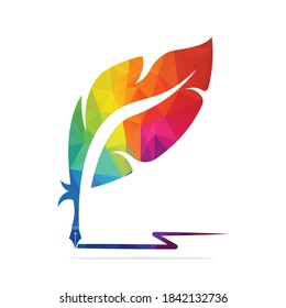 Diseño vectorial del logotipo de la pluma de la pluma de la piel de la piel. Icono de escritor diseño de estilo plano con color para identidad, negocio y botón.