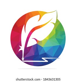 Quill Feather Pen logo vector design. Writer icon flat style design with color for identity, business and button.