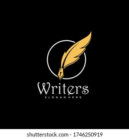 Quill Feather Pen, Minimalist Handwriting logo design vector download