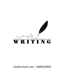 Quill Feather Pen, Minimalist  Handwriting logo design vector.