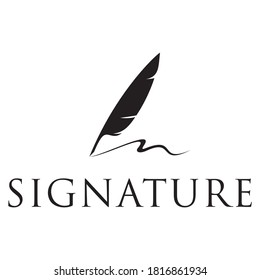 Quill Feather Pen, Minimalist Signature Handwriting logo design vector