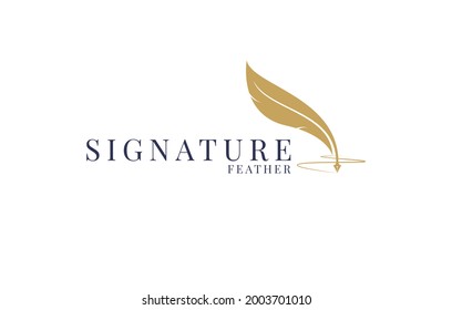 Quill Feather Pen, Minimalist Signature Handwriting logo design vector