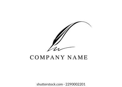 Quill Feather Pen, Minimalist Signature Handwriting logo design vector