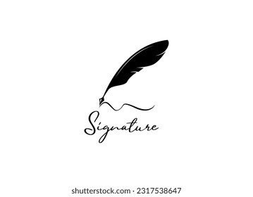 Pluma de plumas de piel, vector de diseño de logotipo de escritura a mano de firma mínima