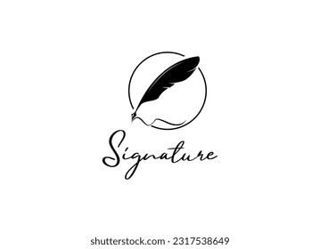 Quill Feather Pen, Minimalist Signature Handwriting logo design vector