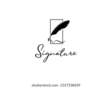 Pluma de plumas de piel, vector de diseño de logotipo de escritura a mano de firma mínima