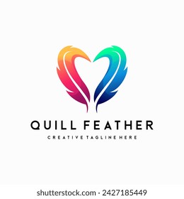 quill and heart shape combination logo design concept, heart feather logo