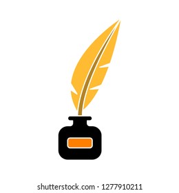 Quill Icon - Ink Feather Isolate, Ink Pen Illustration- Vector Quill Pen Ink