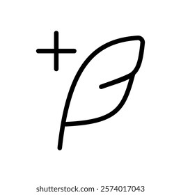 quill icon with plus sign, add post, simple flat style, pictogram logo sign symbol vector illustration, isolated on white for mobile app