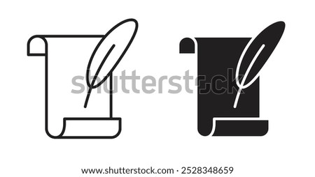 Quill icons. Vector set in filled and line style.