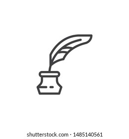 Quill And Ink Bottle line icon. linear style sign for mobile concept and web design. Feather Ink outline vector icon. Education Symbol, logo illustration. Vector graphics