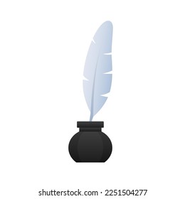 Quill and Ink Icon. Duck feather pen. Vector stock illustration.