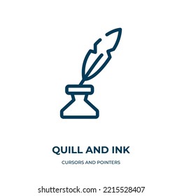 Quill and ink icon. Linear vector illustration from cursors and pointers collection. Outline quill and ink icon vector. Thin line symbol for use on web and mobile apps, logo, print media.