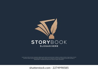 quill ink logo design with abstract book logo combination.