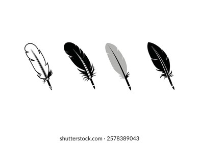 Quill Ink Pen Icons | Feather Writing Symbol Vector Illustration