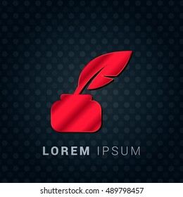 Quill With Ink Red chromium precious metallic 3D Icon / Logo Design