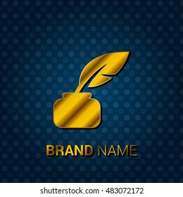 Quill With Ink Royal Golden & Blue Metallic Premium Corporate Logo / Icon