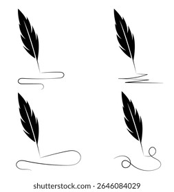 Quill with Ink Scribbles Set Isolated on White. Writing and art creativity concept vector art