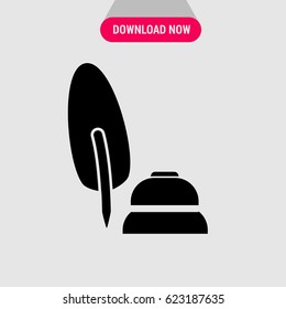 Quill & Ink Vector Icon, The symbol ink pot and pen. Simple, modern flat vector illustration for mobile app, website or desktop app   