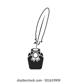 Quill in inkwell icon in black style isolated on white background. Patriot day symbol stock vector illustration.