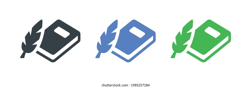 Quill Pen And Book Icons Set, Symbol Of Writer Or Author Concept Vector Isolated On White