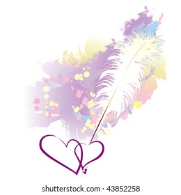 Quill pen drawing two heart shapes