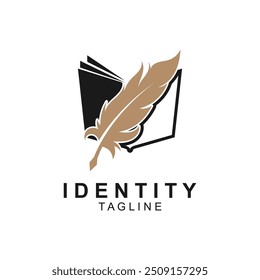 Quill pen icon with book logo design combination. this logo suitable as a business, personal or company logo related to writers, ideas, concepts, art, calligraphy, drawing