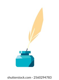quill pen in ink bottle isolated