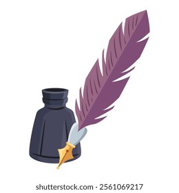 quill pen in ink bottle isolated