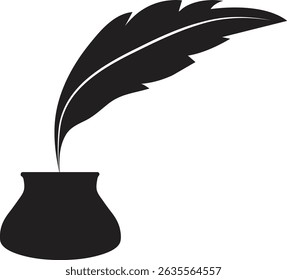 Quill Pen and Ink Pot Silhouette - Vintage Calligraphy Symbol