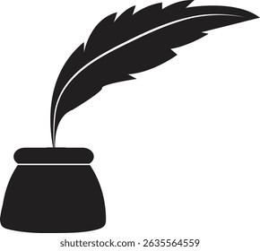 Quill Pen and Ink Pot Silhouette - Vintage Calligraphy Symbol