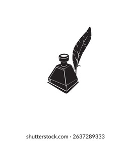 Quill Pen and Ink Pot Silhouette - Vintage Calligraphy Symbol