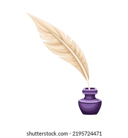 Quill Pen and Inkstand as Magical Object and Witchcraft Item Vector Illustration