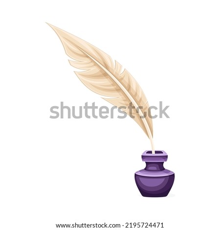 Quill Pen and Inkstand as Magical Object and Witchcraft Item Vector Illustration