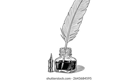 A Quill Pen and Inkwell A Historical Writing Instrument Representing Literature and Knowledge